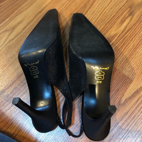 NINA Black Glitter Slingback Heels S9.5 - Picture 8 of 8
